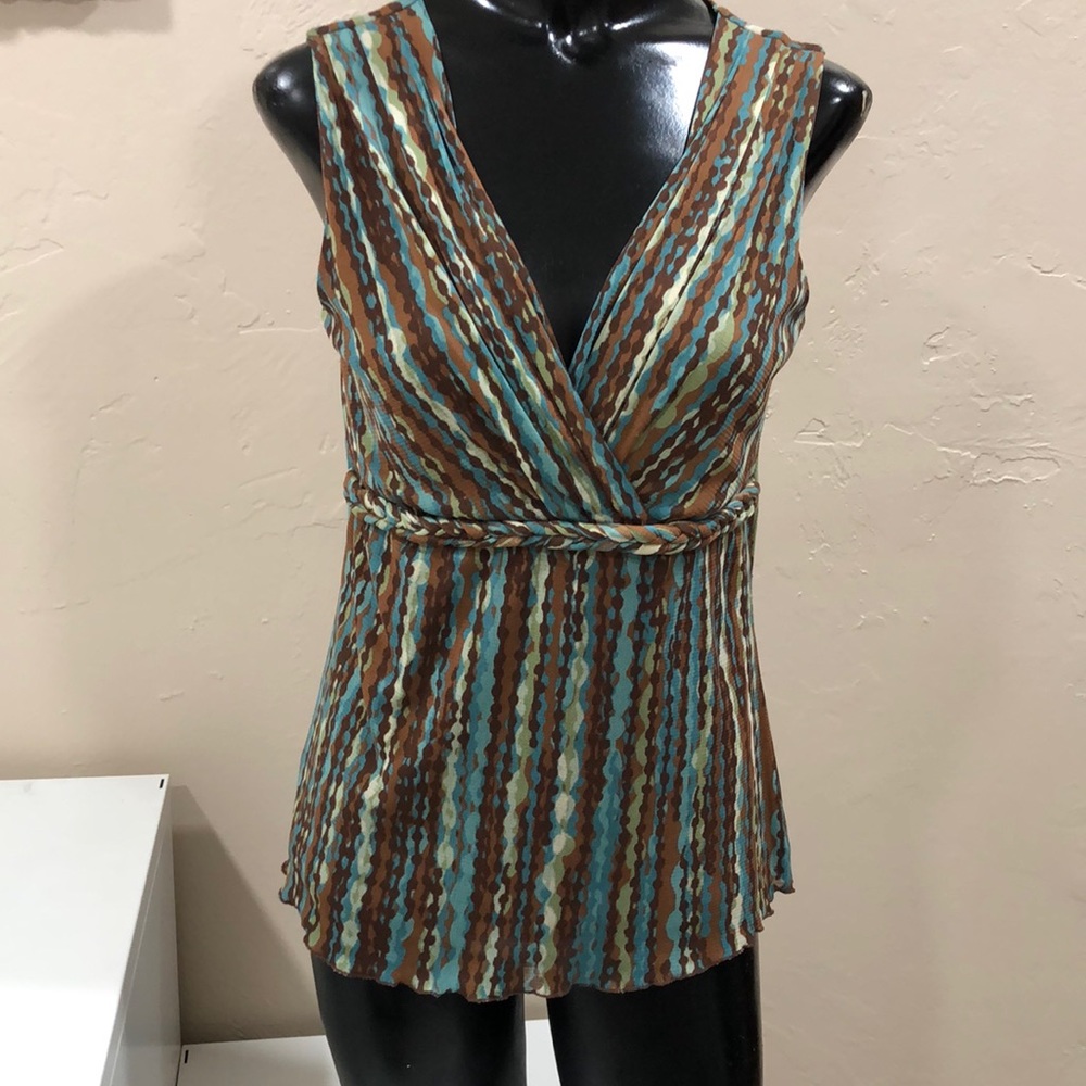 Axcess Liz Claiborne Co woman’s sleeveless brown & turquoise blouse size small